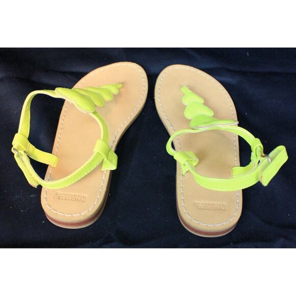 Gymboree Bright Ideas Neon Yellow Sandals sz 11 Puff Heart T-Shape Summer Beach - Picture 4 of 7